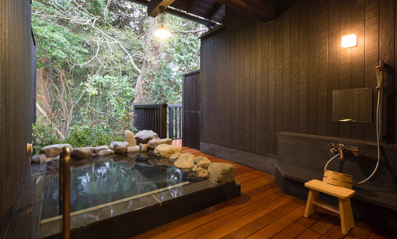 Private open-air baths in Hakone Yuryo Onsen.