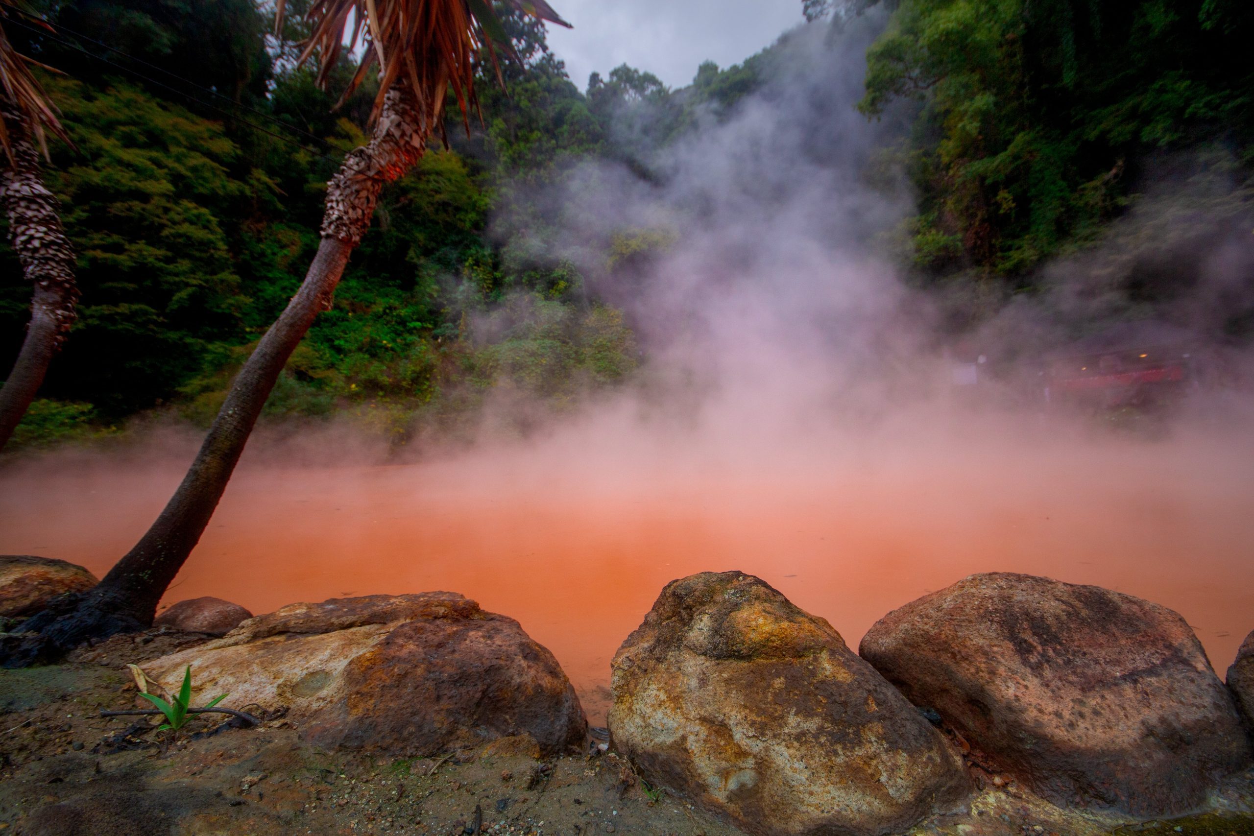 Beppu Onsen is famous for its dramatic hot springs in vivid colours.