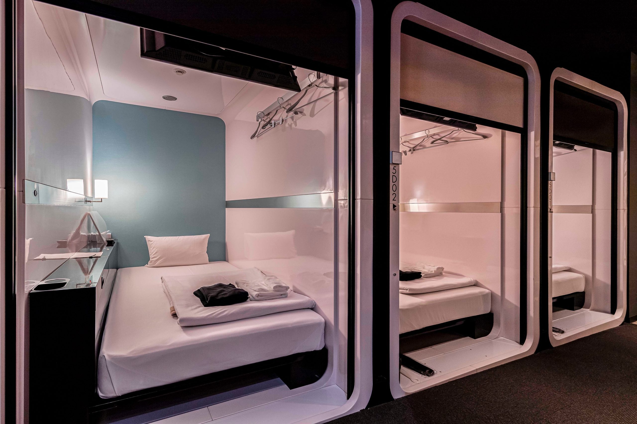 Modern capsule hotel in Japan.