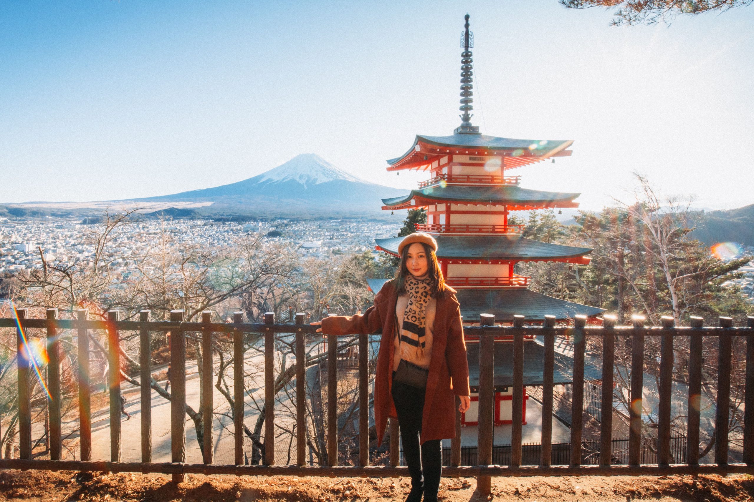 Beautiful view of Mount Fuji and the Chureito Pagoda.