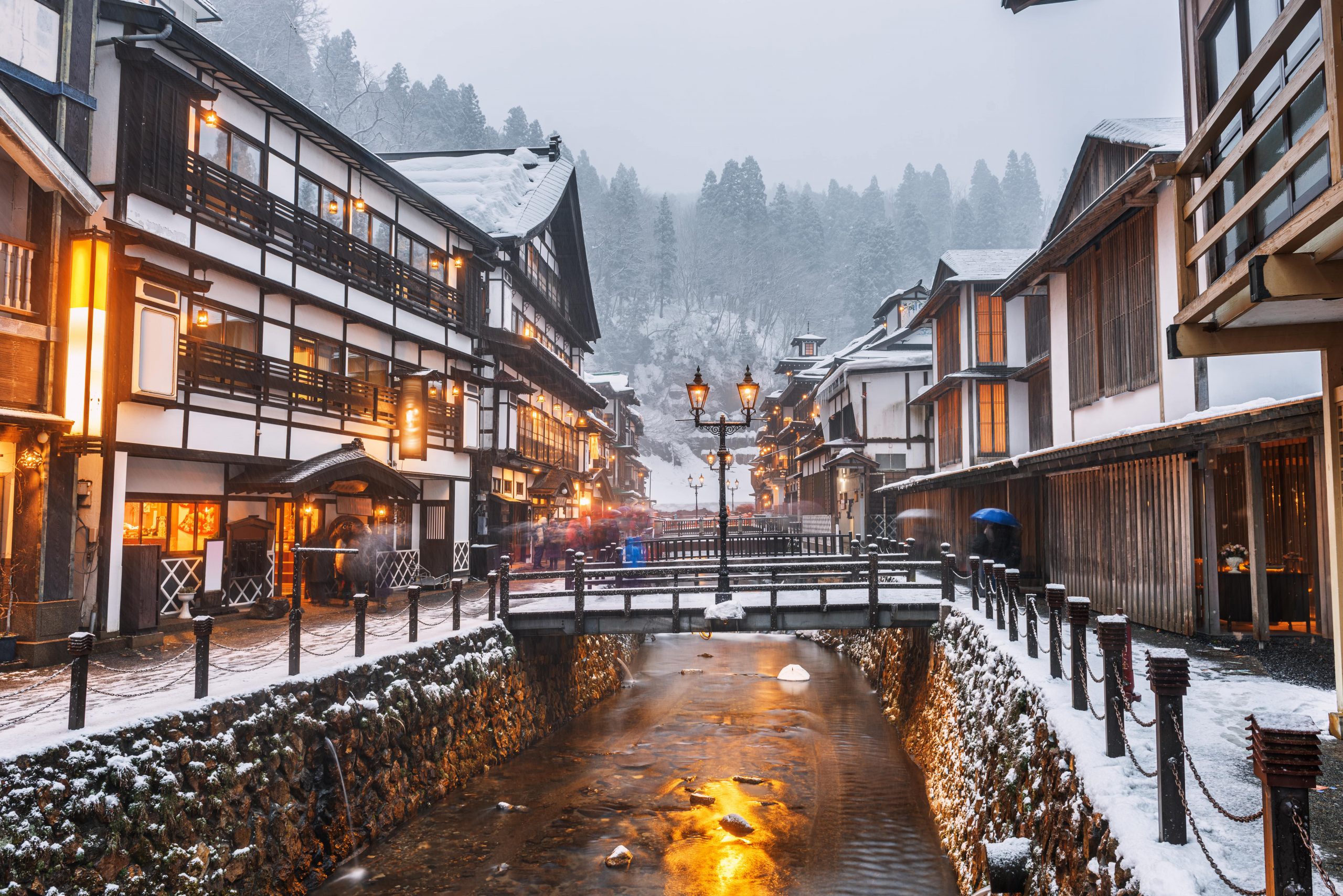Obanazawa Ginzan Onsen in Winter.