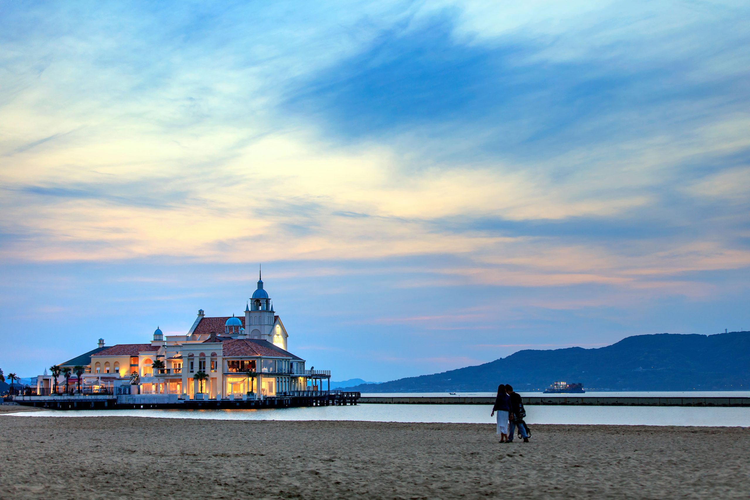 Momochi seaside park on sunset background, Fukuoka.
