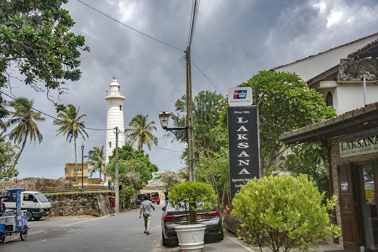 Evening view of Galle Fort lighthouse and colonial ramparts, Sri Lanka