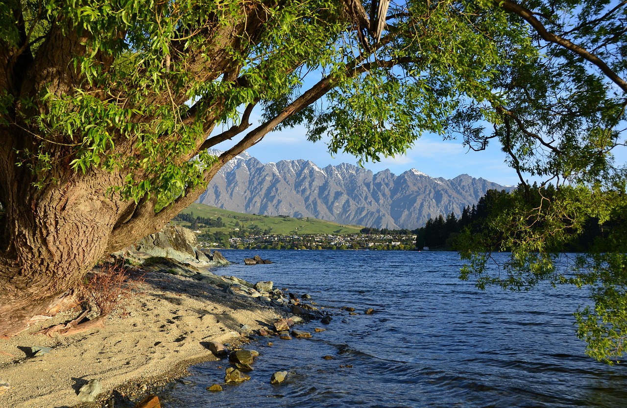 Dramatic alpine beauty: Lake Wakatipu reflecting the Remarkables in New Zealand.