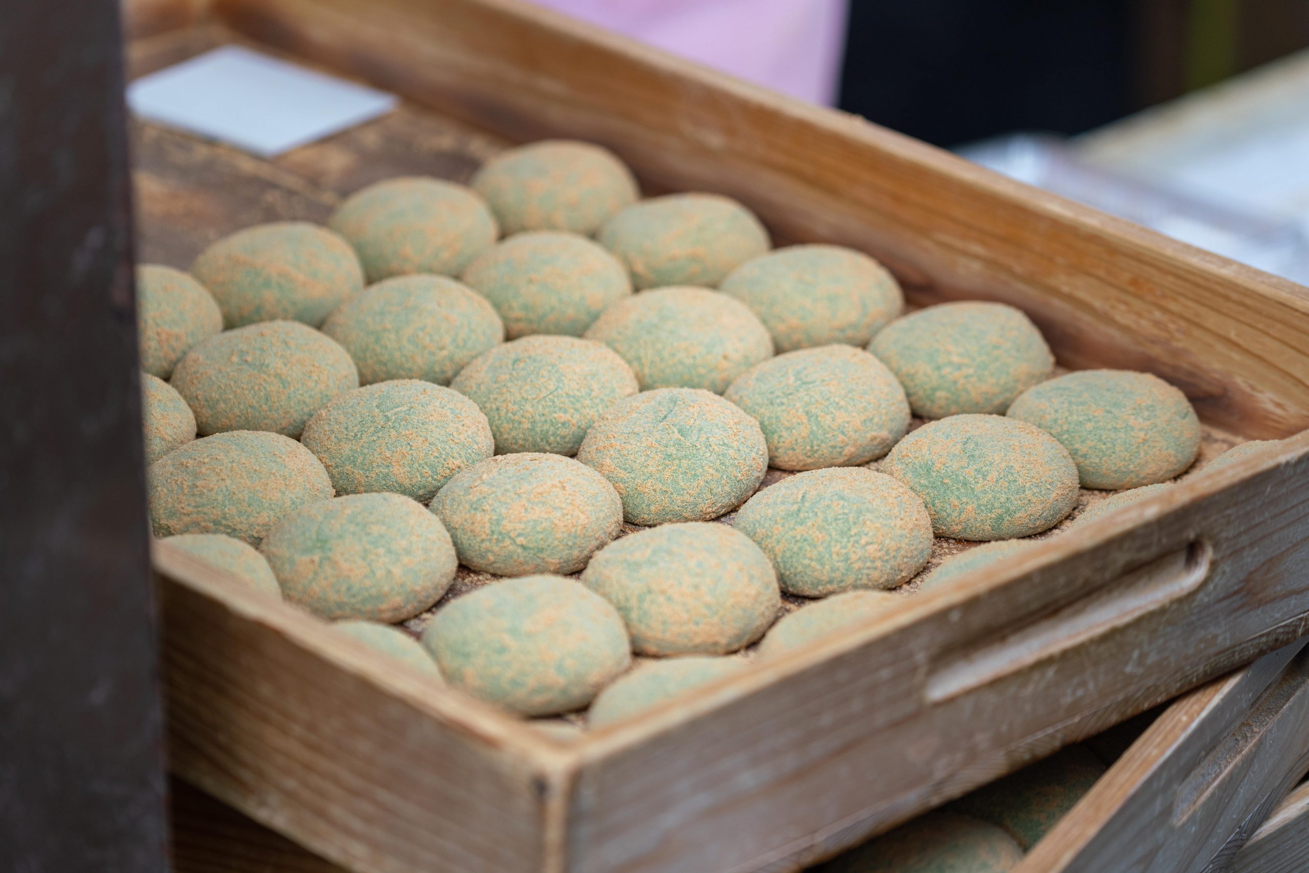 Green tea mochi with red bean rice ball, famous sweet food of Nara.