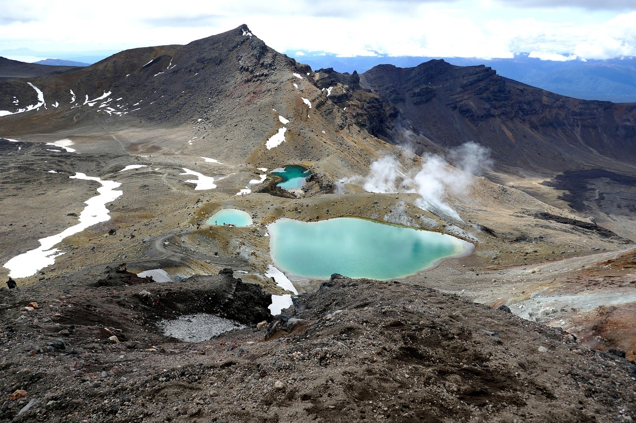 Vibrant Emerald Lakes spark awe for hikers completing the Tongariro Alpine Crossing.