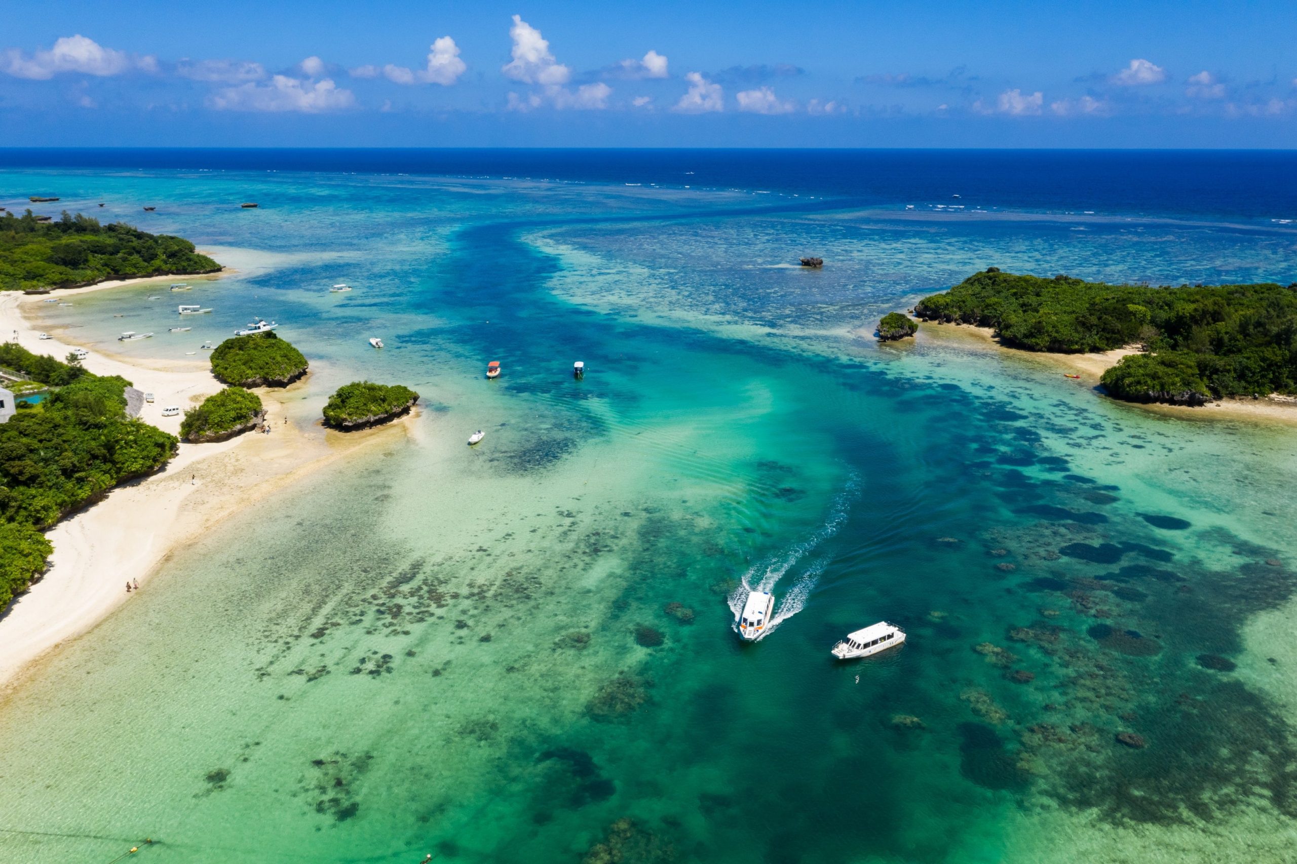 Considered one of Japan's most scenic spots, famous for its emerald-green water and white sand.