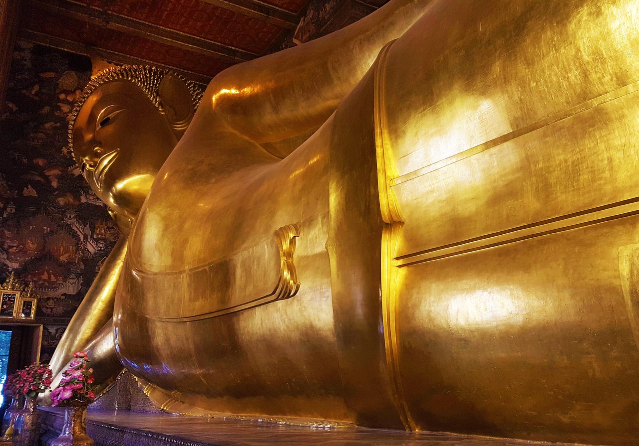 The awe-inspiring Reclining Buddha stretches 46 metres at Wat Pho, Bangkok.