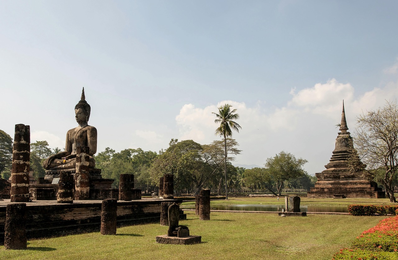 Serene Buddha statues in Sukhothai invite peaceful reflection and admiration.