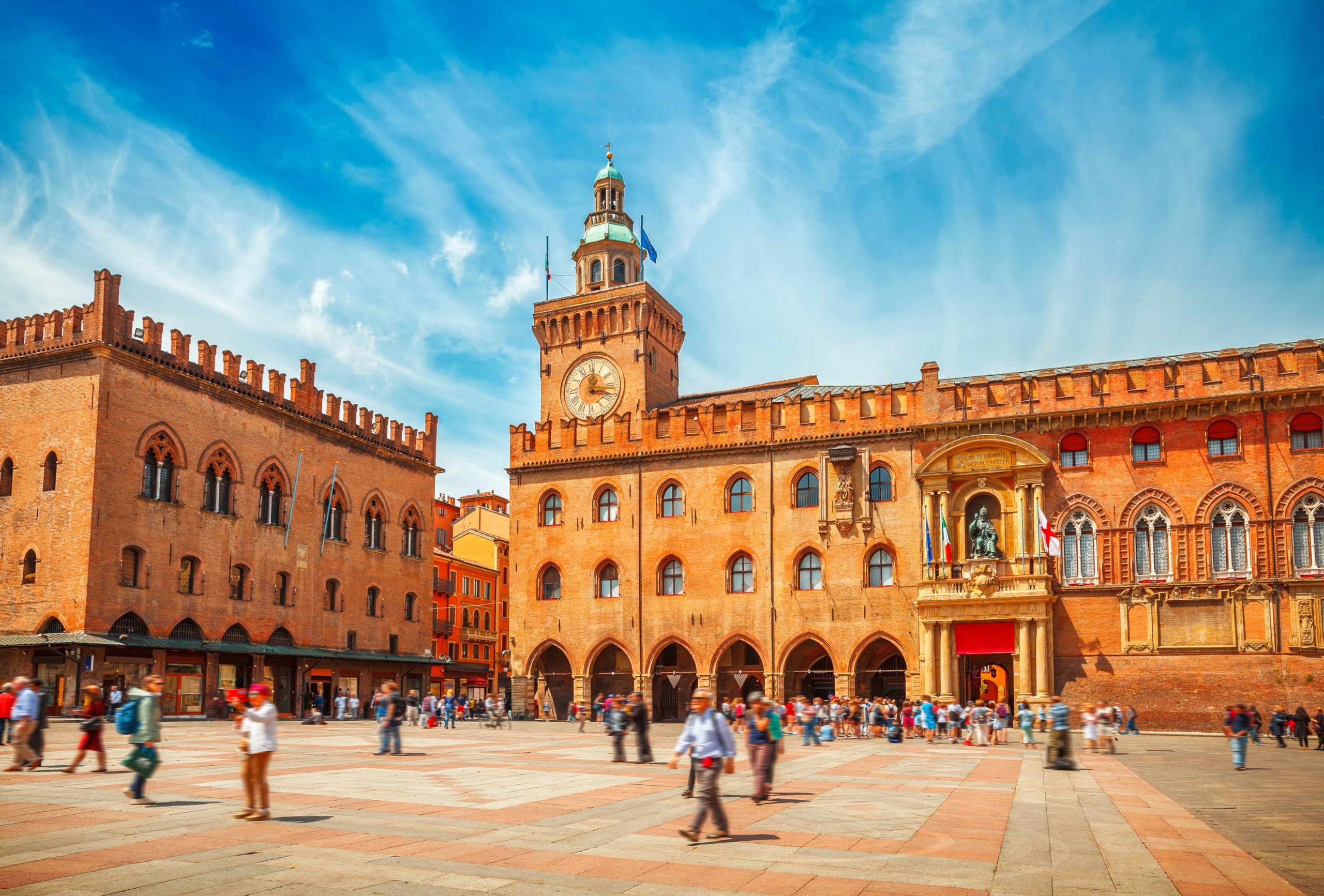 Piazza Maggiore is the central, main square of Bologna, Italy.