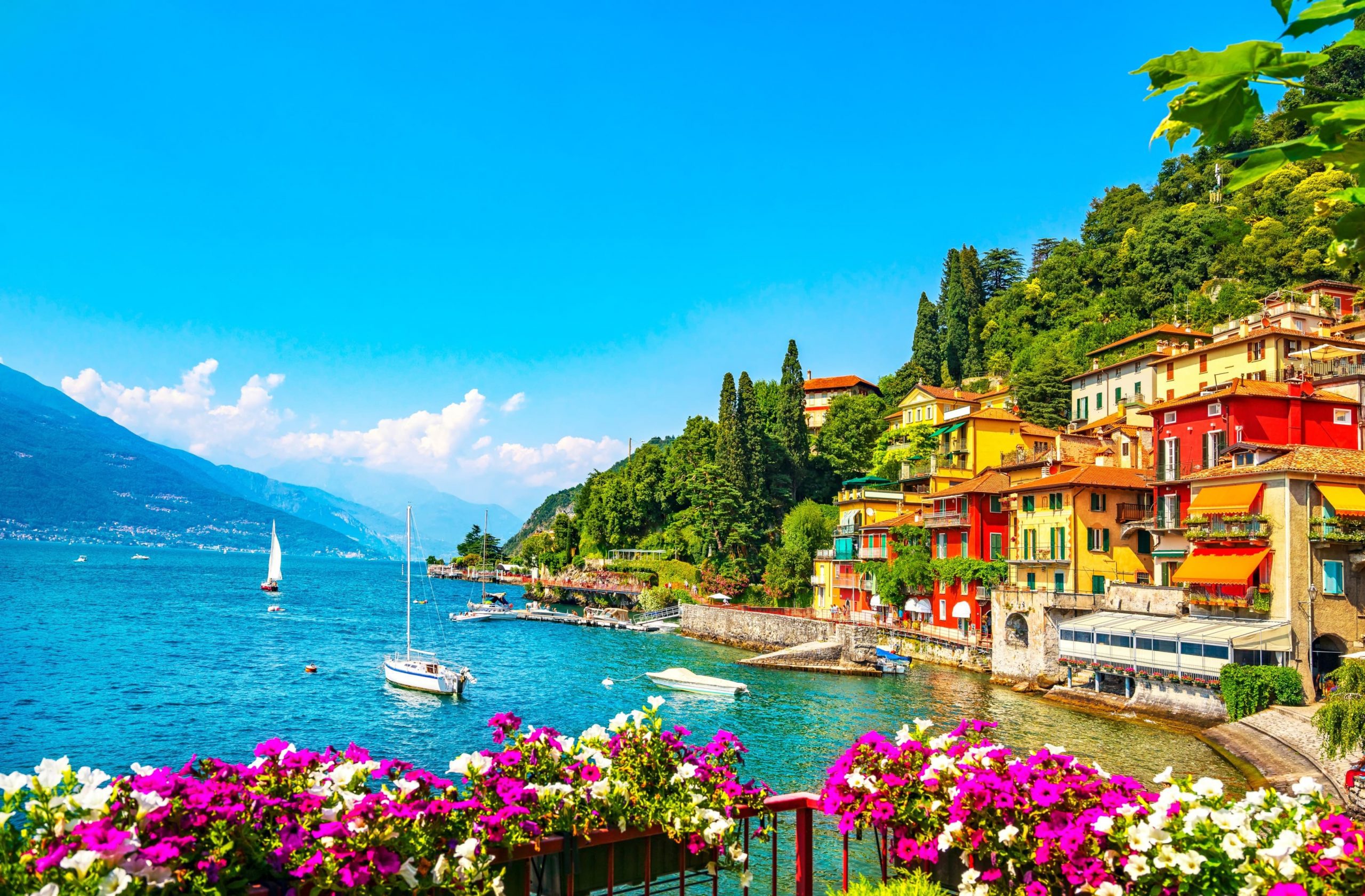 The lake is shaped like an inverted 'Y' with three arms meeting at the town of Bellagio.