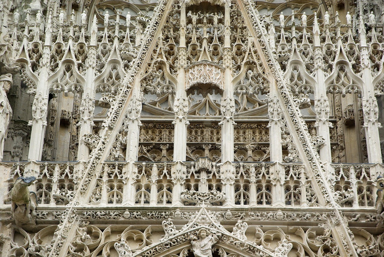 The stunning façade of Rouen Cathedral stands as a masterpiece of French Gothic architecture.