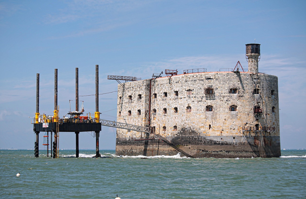 The impressive silhouette of Fort Boyard, a maritime focal point off France's west coast.