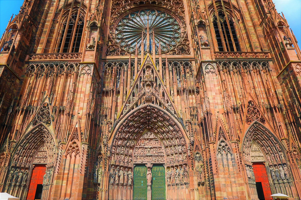 Strasbourg Cathedral aglow for a vibrant evening event at Place de la Cathédrale.