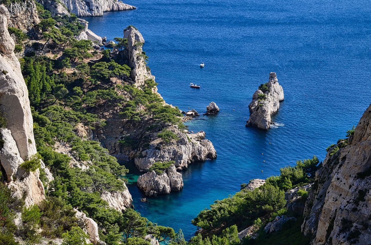 The dramatic meeting of sea, cliffs, and sky in Calanques National Park, France.