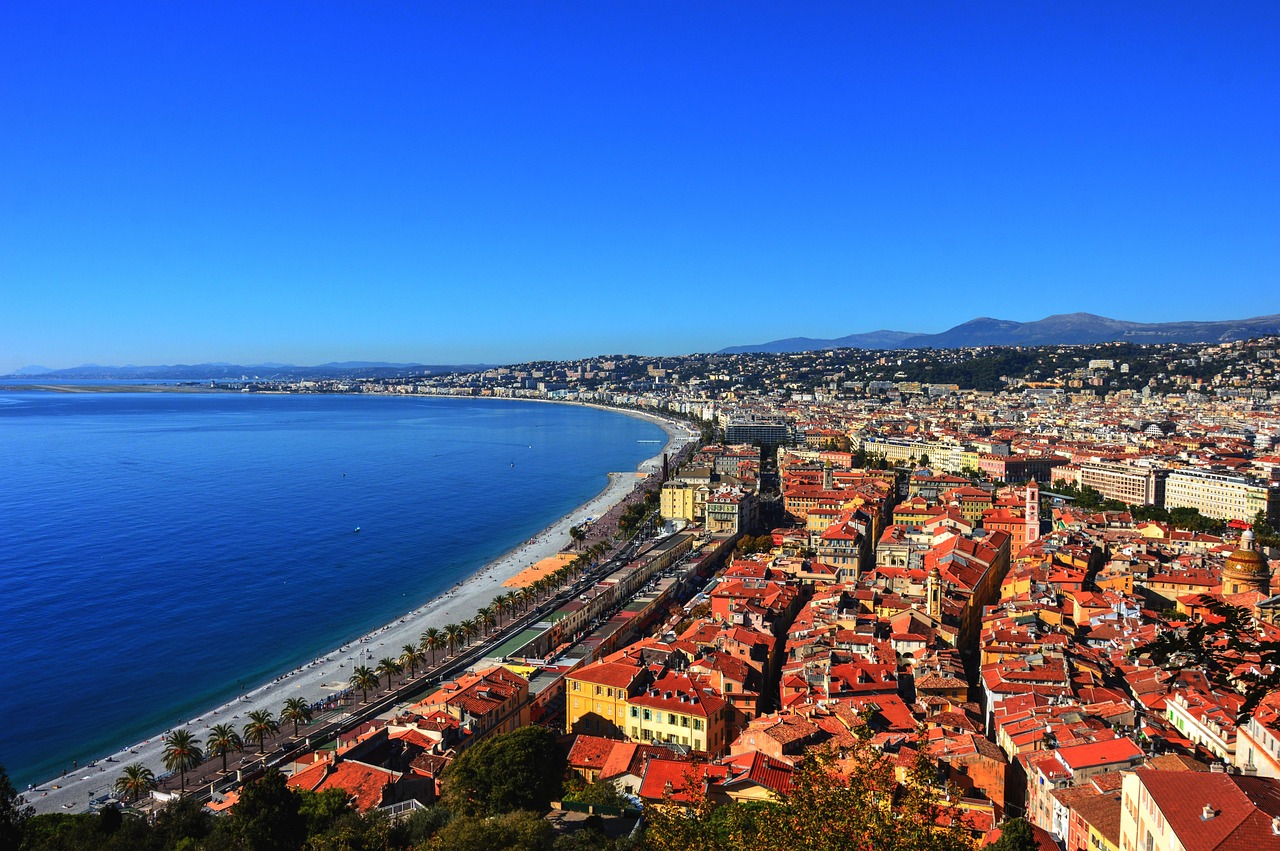 Baie des Anges and Promenade des Anglais in Nice France on a sunny Mediterranean day