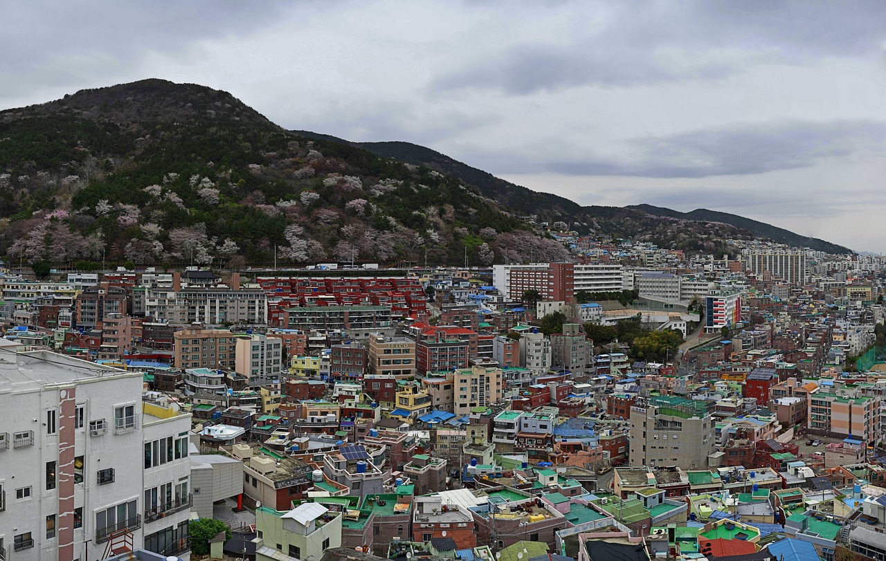 Best attractions in Busan in early spring with March light over the city