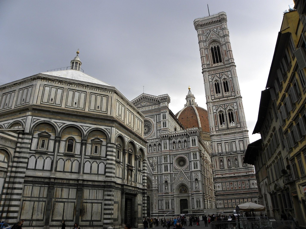 Baptistery Bell Tower and Terraces of the Duomo in Florence Italy