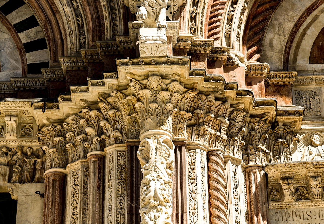 Romanesque Gothic Cathedral Story and Façade Details on the Siena Cathedral exterior