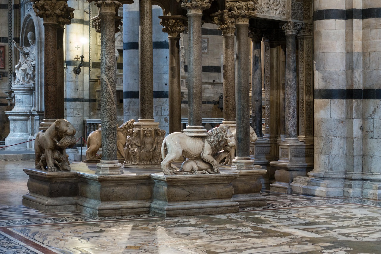 Inside the Cathedral Marble Floor Zodiac and Nicola Pisano Pulpit in Siena