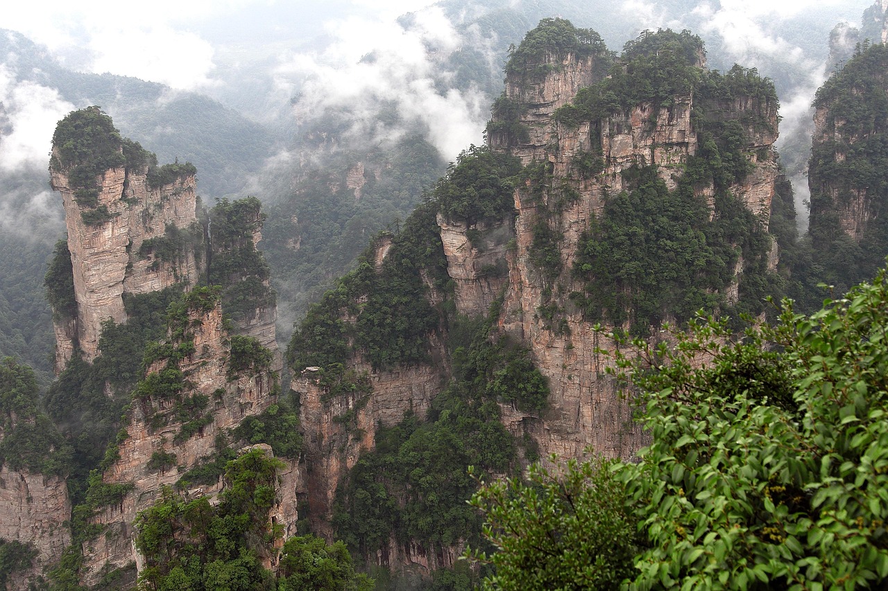 Zhangjiajie natural wonders and towering sandstone pillars in Zhangjiajie National Forest Park