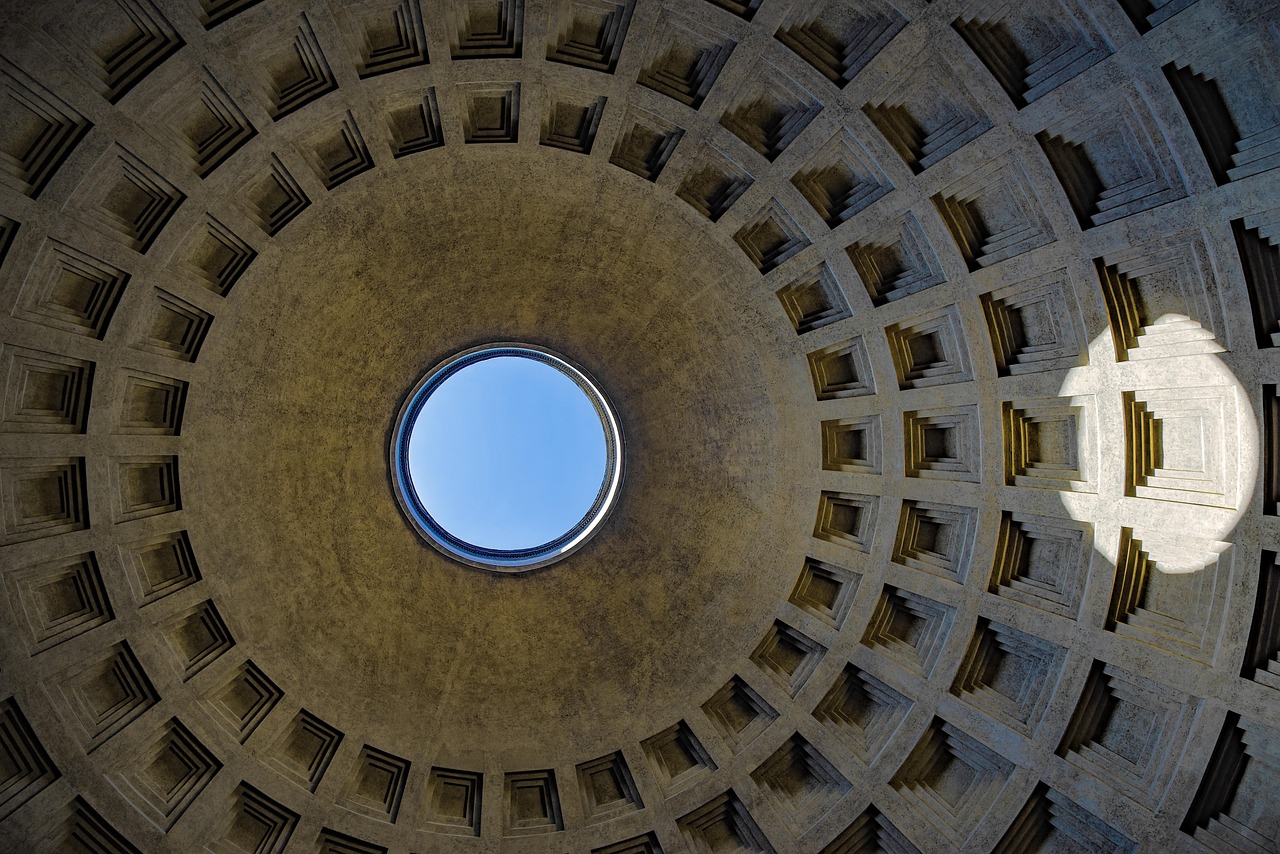Inside the Pantheon Dome Oculus and the Light You Feel, sunlight falling from the oculus into the rotunda
