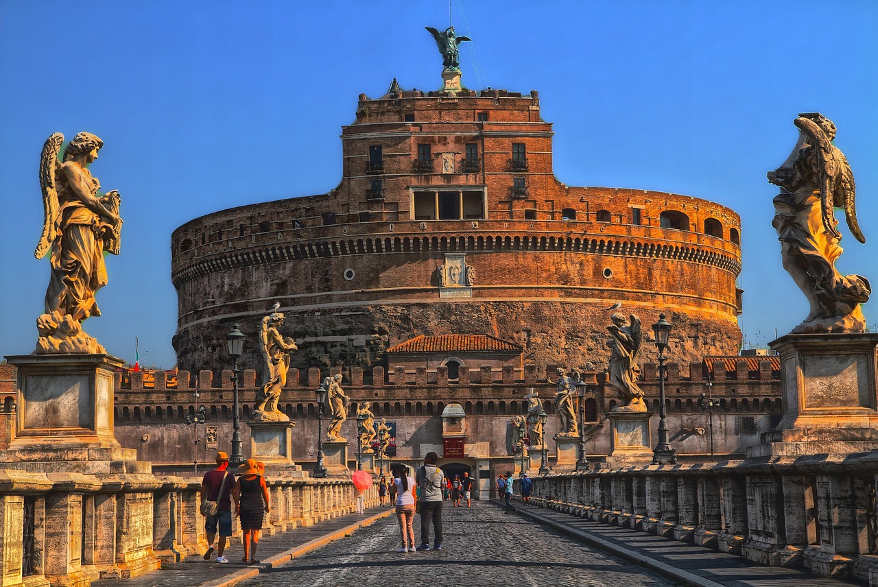 Terrace ramparts and panoramic Rome views at the top of the castle