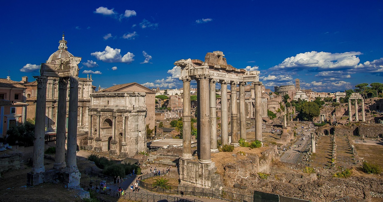 Capitoline Museums in Rome with Roman Forum, Colosseum and Palatine Hill nearby
