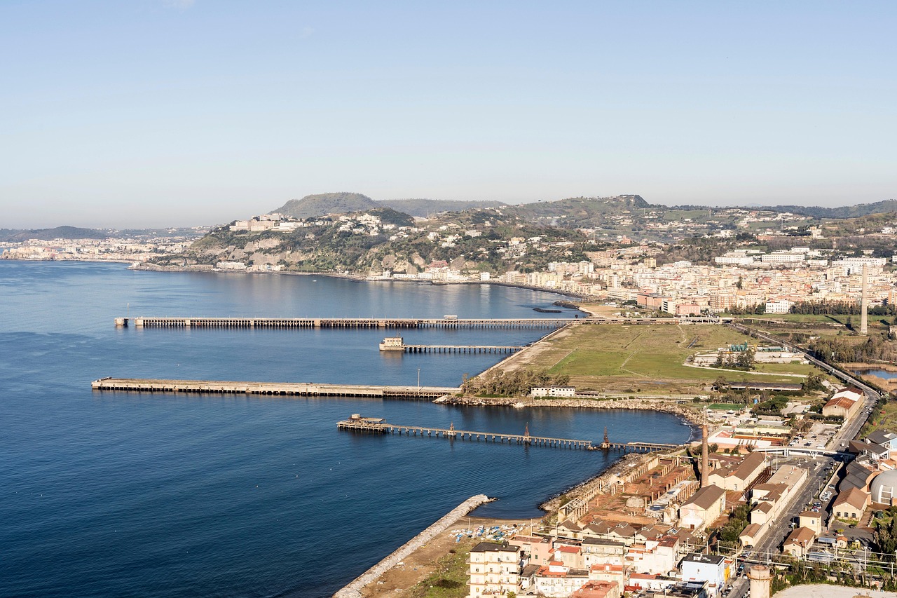 Pozzuoli Italy from Naples in Campania with a calm coastal approach