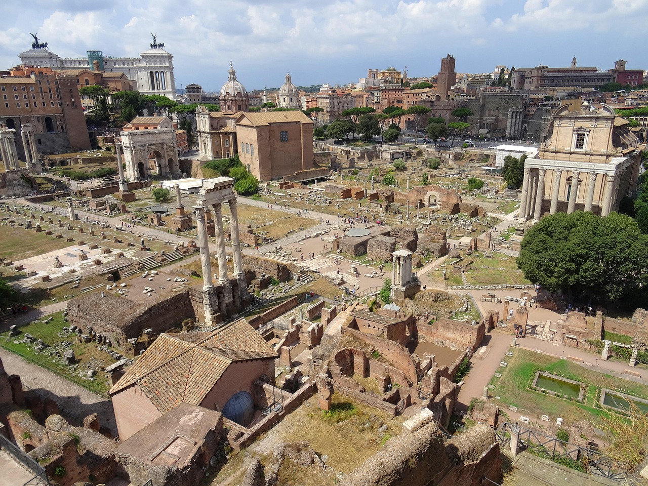 Rome landmark route from the Colosseum to the Roman Forum at golden light