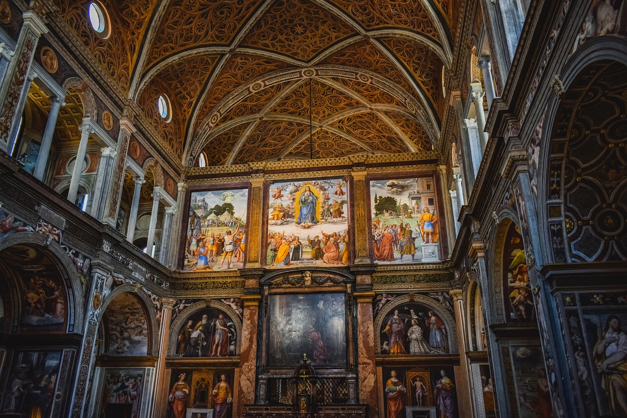 Inside the cathedral Milan Cathedral stained glass windows Italy