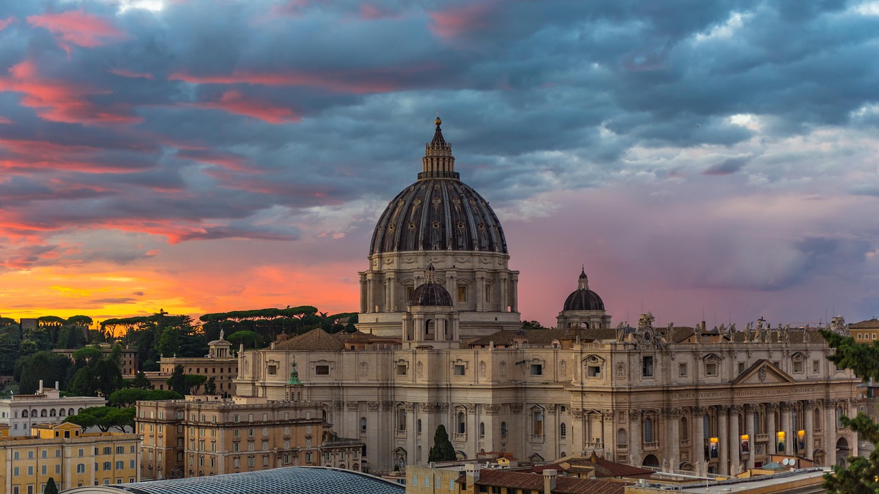 St Peter’s Basilica and the dome view in San Pietro, Vatican