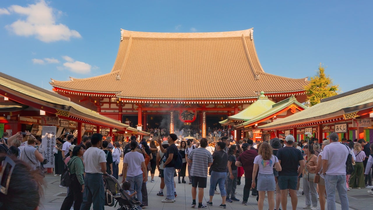 Senso-ji Temple and Asakusa Shrine at first light in Asakusa Japan