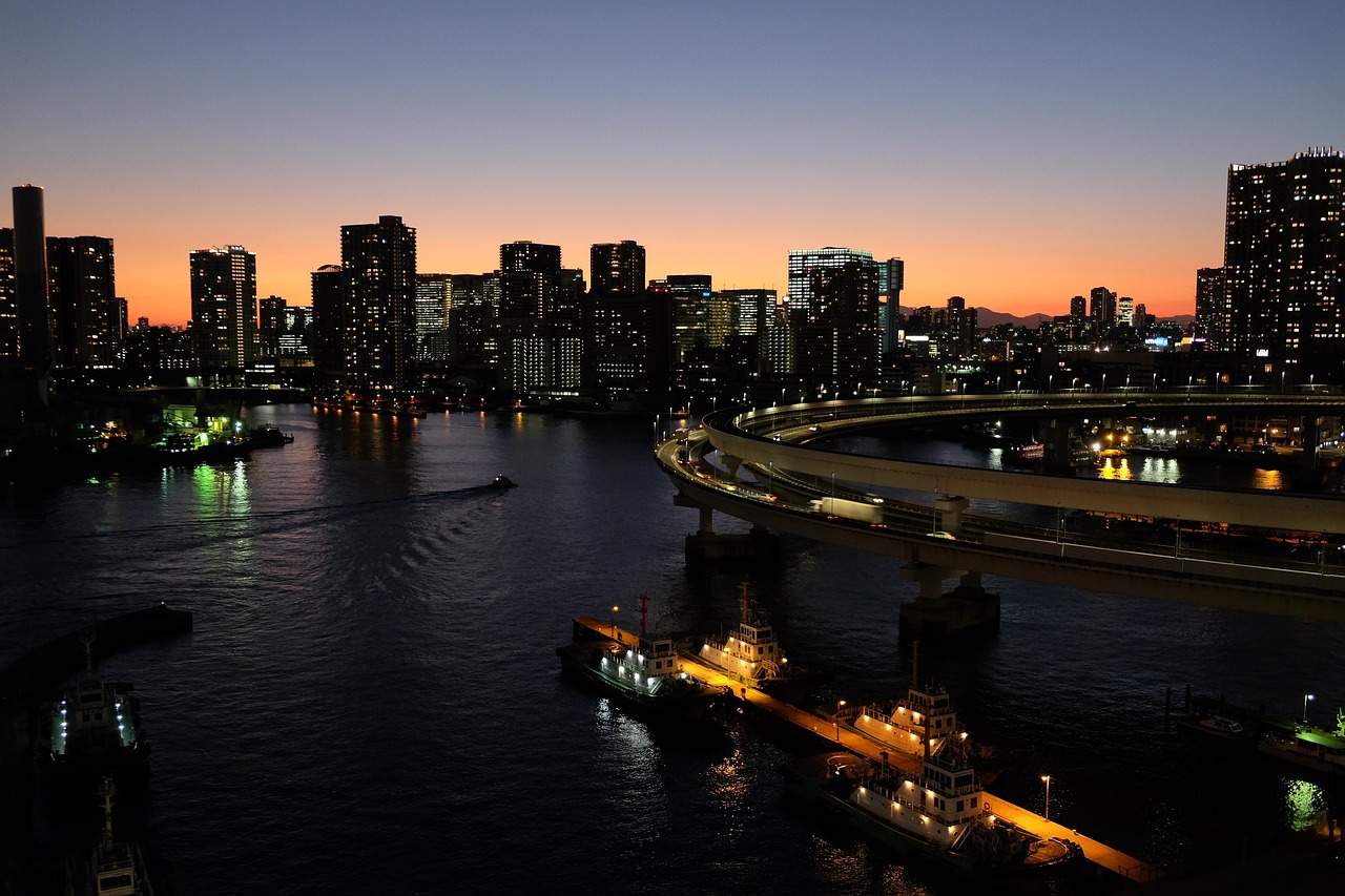 Rainbow Bridge Views and Night Lights on Tokyo Bay Japan