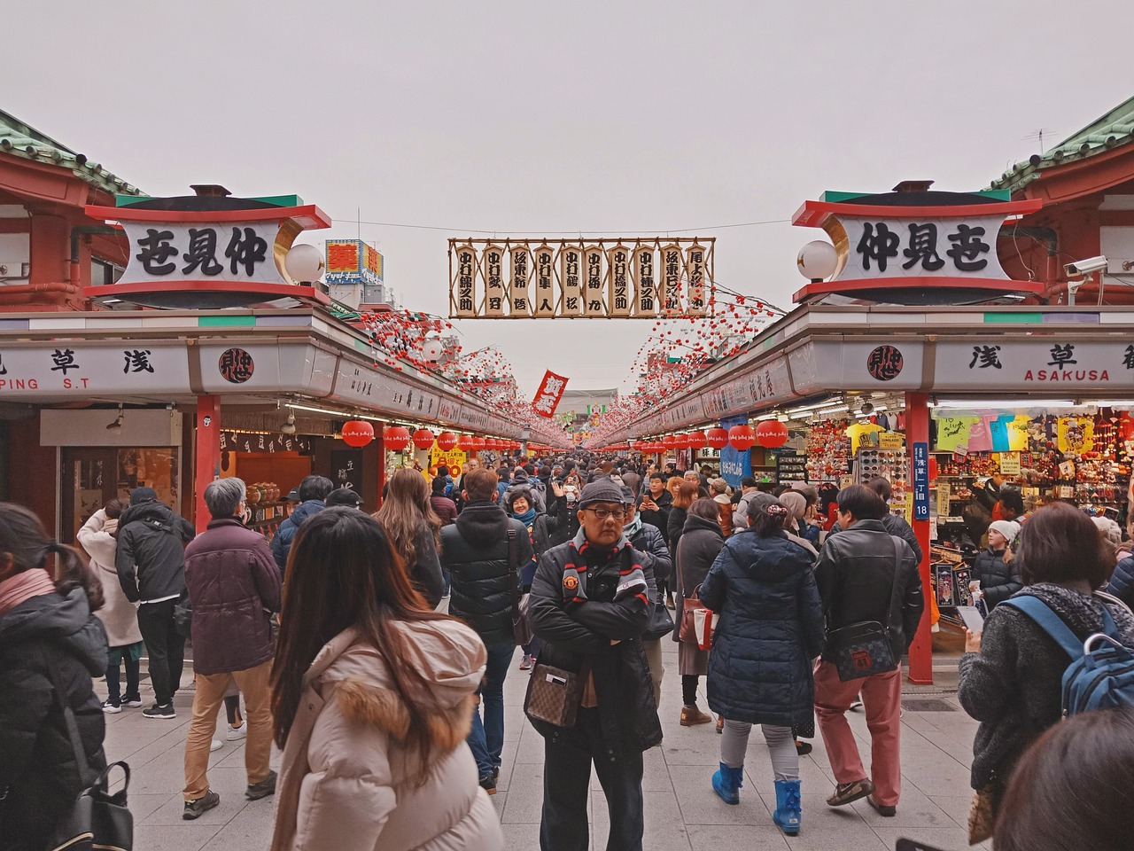 Asakusa Senso-ji by subway Tokyo Metro Japan with lantern-lit market lanes leading to the temple