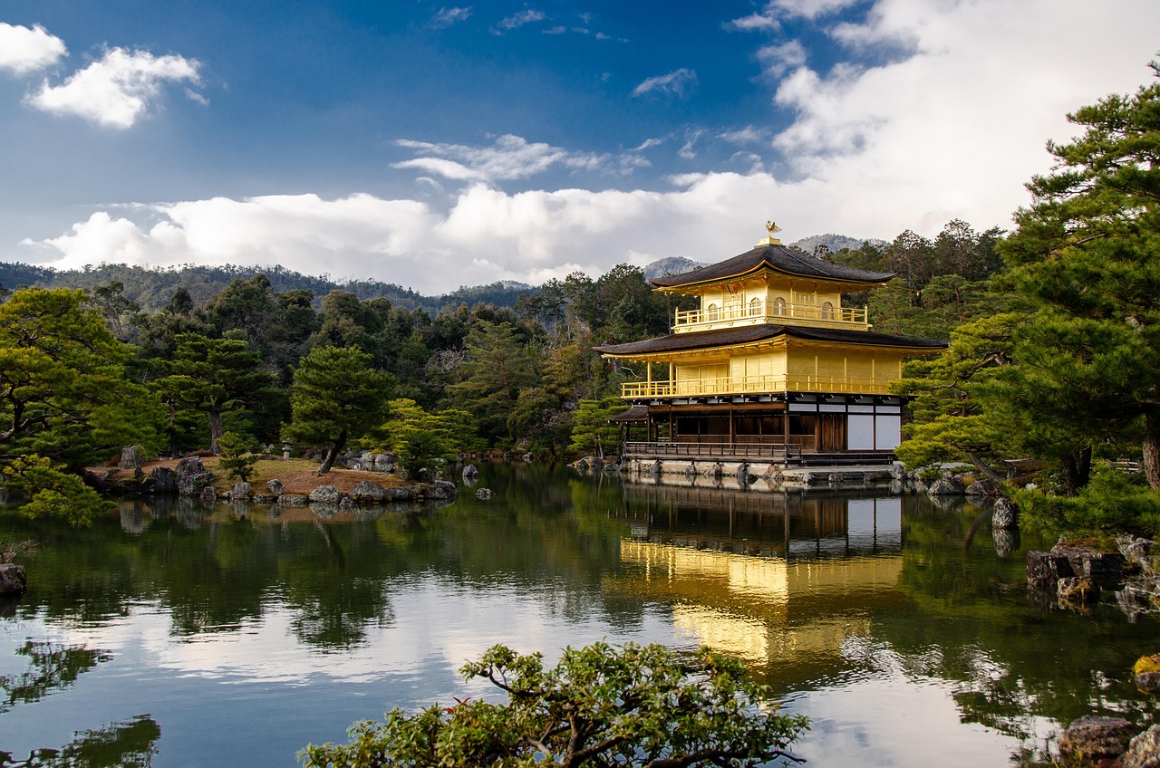 Kinkaku-ji the Golden Pavilion in northern Kyoto reflecting in the pond