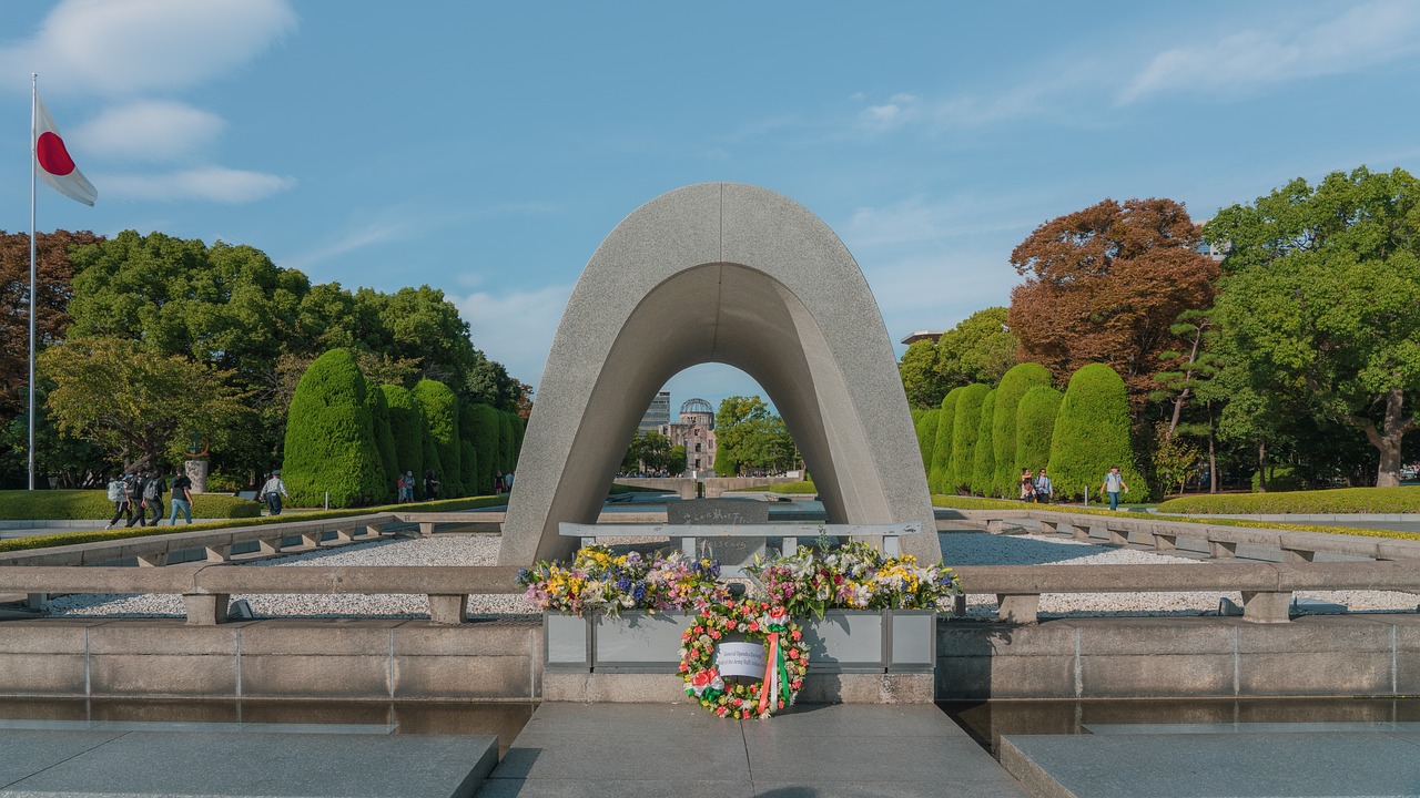 Peace Memorial Park monuments lanterns and a seamless Miyajima extension