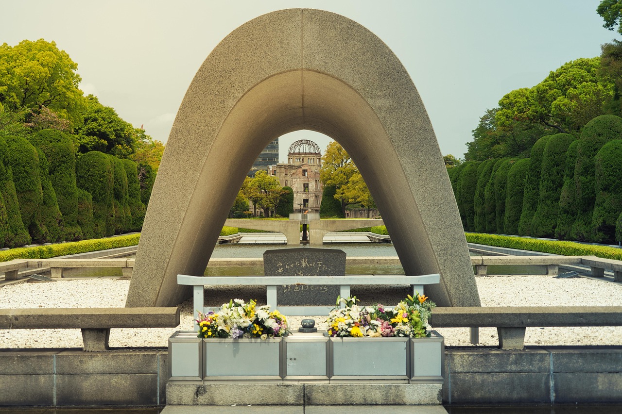 Walk the Peace Memorial Park monuments including the Children’s Peace Monument and Flame of Peace