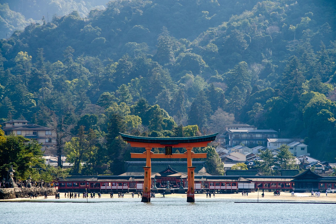 Itsukushima Shrine and the Floating Torii Gate at high tide on Miyajima