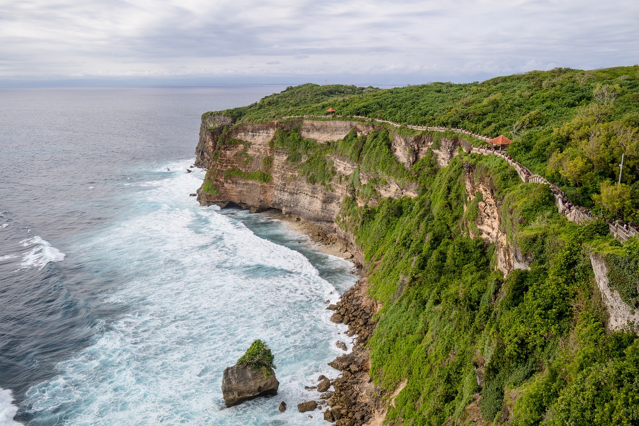 Uluwatu Temple in Bali perched above the Indian Ocean with panoramic clifftop views